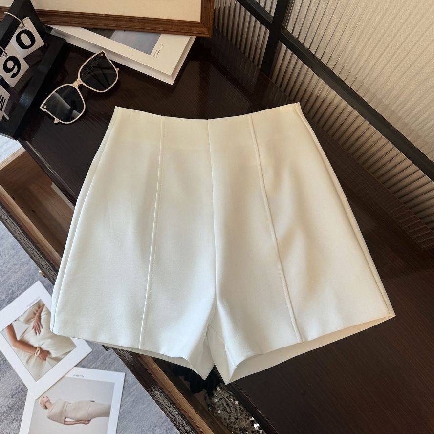 Gray Minimalist Suit Shorts for Women High-Waisted Slimming Straight Leg Casual A-Line Pants Spring/Summer 2025 Style_ecoleips.com