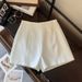 Gray Minimalist Suit Shorts for Women High-Waisted Slimming Straight Leg Casual A-Line Pants Spring/Summer 2025 Style_ecoleips.com