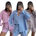 Women's Clothing Striped Cardigan Long Sleeved Ladies Shirt Suit Fashion Shorts Two Piece Suit_ecoleips.com