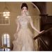 Elegant Long Evening Dress Champagne Colored Halter Neck Style for Emcees Students Coming of Age Ceremonies with Ethereal Tulle Skirt Women's Party Wear_ecoleips.com