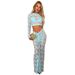 Women's perspective round neck high waist long sleeve waist hip skirt two-piece lace skirt_ecoleips.com