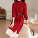 Lace & Beaded Knit Dress – Elegant Long-Sleeve Layering Piece (One Size, Polyester-Viscose Blend, Crew Neck, 4 Colors, Office-to-Event Versatility)_ecoleips.com