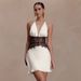 Women's Sexy Lace Panel Halter Deep V Backless Belted Bodycon Mini Dress – Elegant Party Gown_ecoleips.com