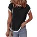 Women's Clothing Summer Round Neck Knitted Contrast Color T Shirt Casual Twisted Stripe Top_ecoleips.com