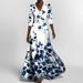 2026 Spring New Women's Clothing European And American Cross-Border Elegant Waist-Cinching Slim-Fit Printed V-Neck Long_ecoleips.com