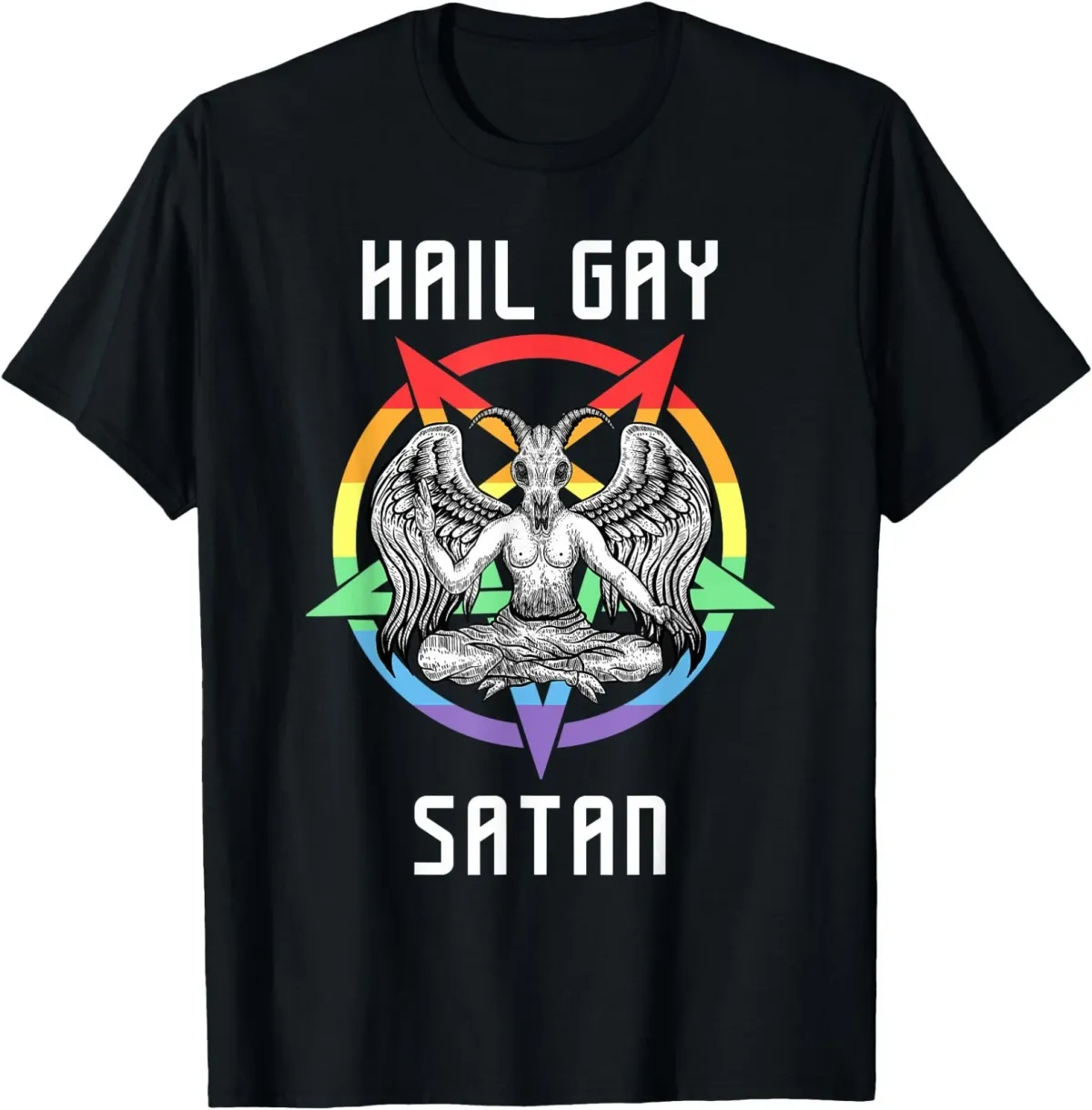 Women's T-Shirts Funny Hail Satan LGBT Goth Gay Pride Baphomet T-Shirt_ecoleips.com