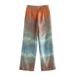 Women's Clothing Silk Satin Texture Gradient Loose Shirt Top Tie Dye Print Trousers Suit_ecoleips.com