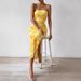 Women's Clothing Mesh Floral Pleated Sexy Tight Slit Strapless Tube Top Long Skirt_ecoleips.com
