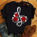 New Women's Short-sleeve Clothing With Rose Petal And Musical Note Design T-shirt_ecoleips.com