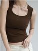 Women Solid U Neck Ribbed Tank Top Camisole Women Summer Basic Elastic Tank Top U Neck Solid Tank Top_ecoleips.com