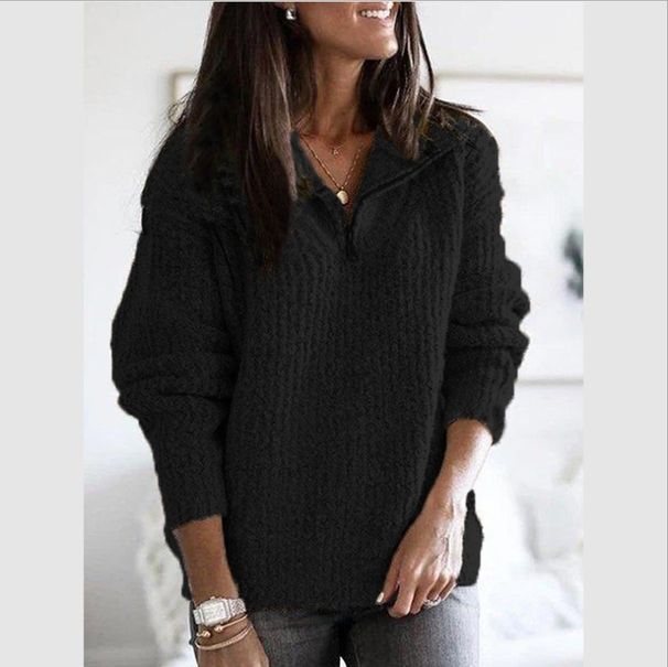 Women’s Chunky Knit Zipper Sweater – Winter-Ready Acrylic-Blend Pullover (S-5XL, Khaki/Red/Black/Light Gray/Dark Gray/Bluish)_ecoleips.com