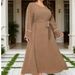 Exclusive Cross-border Plus-size Muslim Dress, New Autumn Style, Round Neck, Tie-waist, Contrasting Color Ll-sleeve_ecoleips.com