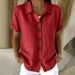 New Women's Casual Button Down Shirt Short Sleeve Cotton Linen Comfortable American Style Summer Top_ecoleips.com