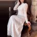 Elegant Lace Embroidery Hollow Evening Dress Lady Fashion High Waist Slim Long Dress Sexy V-neck Long Sleeve Solid Banquet Dress_ecoleips.com