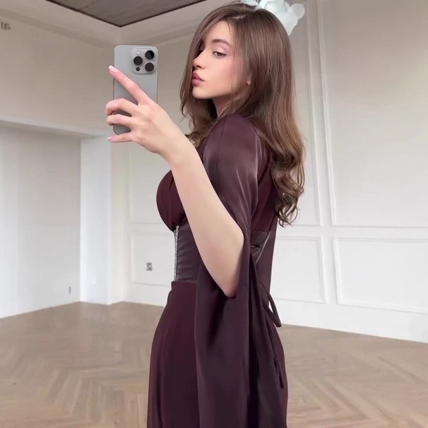 Elegant Long Sleeve Maxi Dress – Flowy & Graceful Women’s Dress For Spring & Summer (Red/Dark Blue/Light Blue/Burgundy/White/Black, Sizes S-XXL)_ecoleips.com