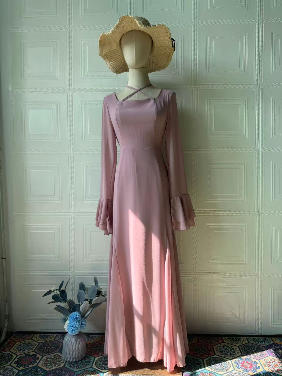 Women's Clothing Spring Celebrity Slim Temperament Long Sleeved Strappy Design Long Skirt Dress_ecoleips.com