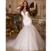 Women's Clothing New White Wedding Dress Slim Fishtail Sexy V Neck Long Sleeved Lace Banquet Evening Dress_ecoleips.com