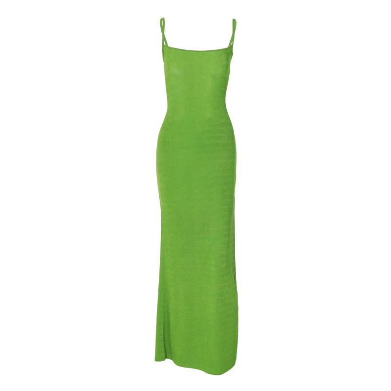 Women's Solid Color Off Shoulder Halter Back Lace Up Side Slit Bodycon Midi Dress – Elegant Summer Gown_ecoleips.com