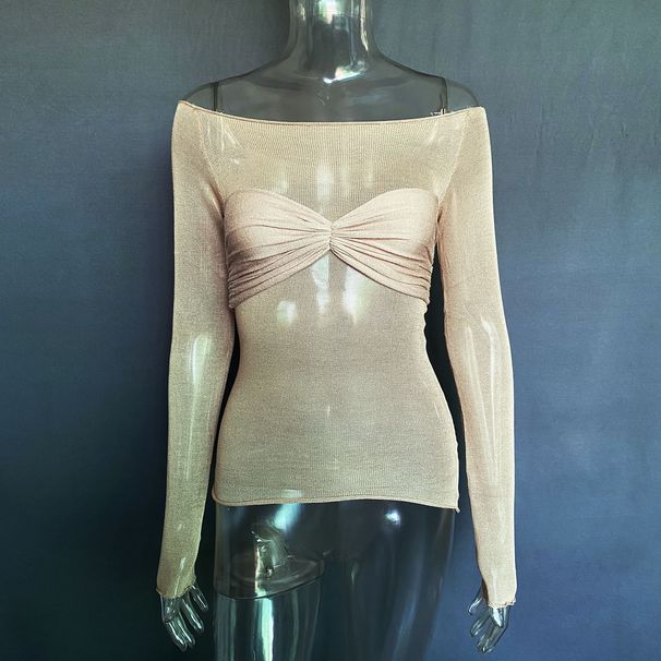 2025 Spring/Summer Women's Light And Thin Perspective One Line Neck T-shirt Top_ecoleips.com