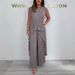 Leisure Suits Pleated Short Sleeved Irregular Long Tops Wide Leg Pants Two Piece Suit_ecoleips.com