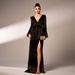 European And American High End Long Sleeved Temperament V Neck Sexy Long Sequined Banquet Evening Dress Bridesmaid Dress Dress For Women_ecoleips.com