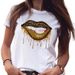 European And American Cross-border Foreign Trade Women's Leopard Print Lip Design Round Neck Printed Short-sleeve_ecoleips.com