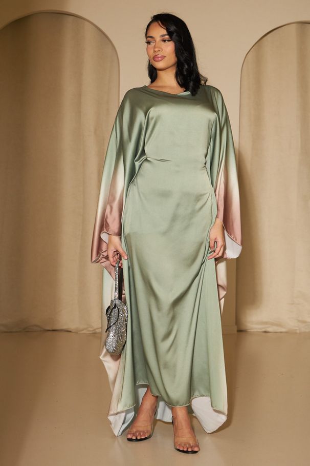 Modest Abaya Dress Women's Gradient Color Party Dress Plus Size Bat Sleeve Fashion England Style Polyester Spring/Autumn Summer Dress_ecoleips.com