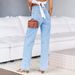 Women's Flared Stretch Denim Pants - High Waist Wide Leg, Vintage Washed Blue, Office-to-Weekend Versatility_ecoleips.com