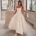 Talenza White Polka Dot Dress Women's Fashion Contrast Backless Elegant Dress Summer New High Waist Women's Party Evening Dress_ecoleips.com