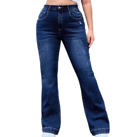 Women's Clothing Summer High Waist Washed Old Button Slim Fit Fashion Flared Temperament Elastic Plus Size Jeans_ecoleips.com