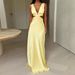 Women's Sexy Deep V Sleeveless Backless Lace Up Hollow Out Solid Color Maxi Dress – Elegant Party Gown_ecoleips.com
