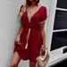 Women's Clothing New Satin Dress Spring And Summer Lace Bat Sleeve Waist Skirt_ecoleips.com