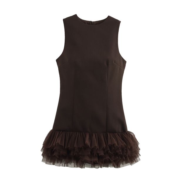Women's Clothing Slim Round Neck Sleeveless Mesh Splicing Dress_ecoleips.com