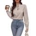 Women's Clothing Half Open Collar Tie Pullover Long Sleeved Temperament Commuter Striped Shirt_ecoleips.com