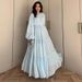 Women's Elegant Tiered Dress – Bubble Sleeves, Waist Tie Belt, Flowy Summer Dress For Casual & Party (Multi-Color & Size Options)_ecoleips.com