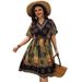2025 Women's Spring Summer Casual Bohemian Style Long High Waist Loose Printed V-neck Dress_ecoleips.com