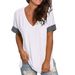 2024 Europe And The United States Spring And Summer Cross-border New Women's Base Shirt Solid Color V-neck Short-sleeve Stitchin_ecoleips.com