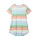 Spring And Summer Short Sleeve Rainbow Stripe Loose T-Shirt Pajamas Dress Large Size Spot_ecoleips.com