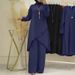 H720#Spring And Autumn Muslim Two-Piece O-Neck Long Sleeve Shirt Wide-Leg Pants Suit Casual Women's Set_ecoleips.com