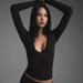 European American Women's U-Neck Long Sleeve T-Shirt Sexy Tight Fit High Elastic Base Layer Top For Autumn Import Export_ecoleips.com