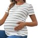 Women's Clothing Summer New Pregnant Women Striped Round Neck Casual Slim Fit Top With Rounded Hem And Loose Short Sleeves_ecoleips.com