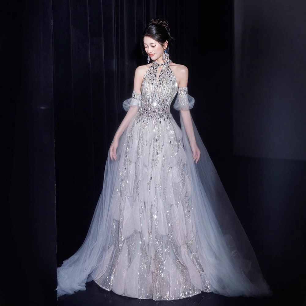 High-End French Style Halter Neck Evening Gown Ethereal Luxurious New Style For Banquets Engagements Niche Evening Dress_ecoleips.com