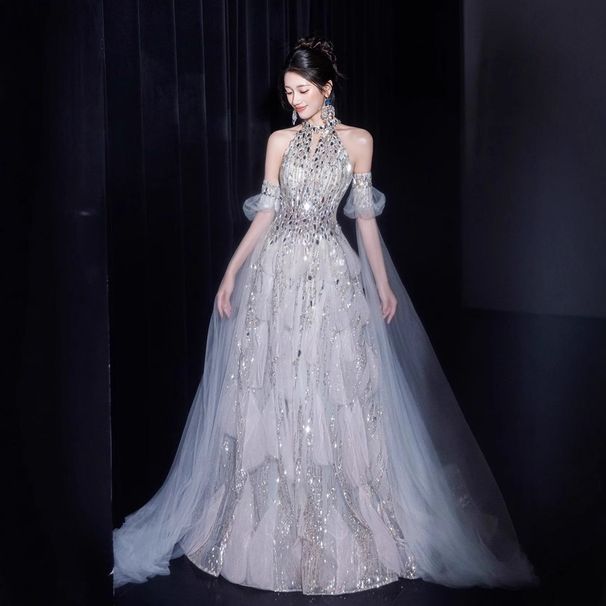High-End French Style Halter Neck Evening Gown Ethereal Luxurious New Style For Banquets Engagements Niche Evening Dress_ecoleips.com