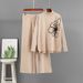 Elegant Women's Knitted Suit Long Sleeved Floral Sweater And Casual Wide Leg Pants Two Piece Set Fashionable Autumn Winter Outfit_ecoleips.com