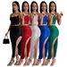 AL306 Women's Sequin Set Sexy Split Dress Camisole Nightclub Party_ecoleips.com