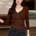 #Superior Selection # Unique Button Design T-Shirt For Women 2025 Autumn New Slim Fit Spicy Girl Sexy Long Sleeve Top_ecoleips.com