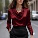 2026 Independent Site Wish Foreign Trade Style Elegant Solid Color Simple Drop Shirt Collar Women's Top_ecoleips.com