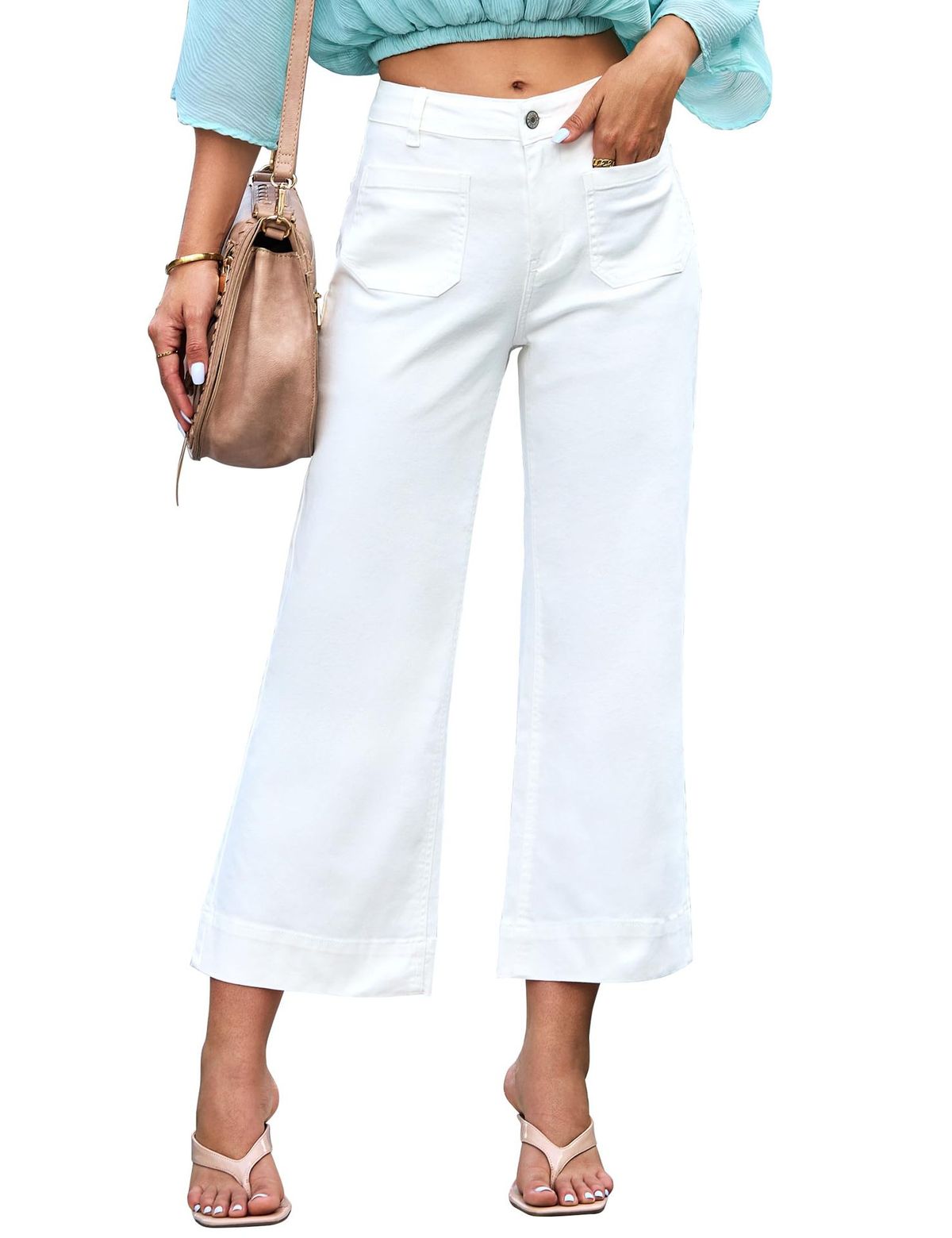 Women's Clothing Loose Slim Wide Leg Straight Pants Washed Jeans Nine Point Pants_ecoleips.com