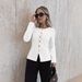 Women's Elegant Round Neck Long Sleeve Knitted Cardigan European American Style Solid Color Cardigan With Metal Button Design New Autumn Style_ecoleips.com