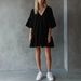 Women's Clothing Summer Ruffled V Neck Solid Color Loose Short Skirt American Style New_ecoleips.com